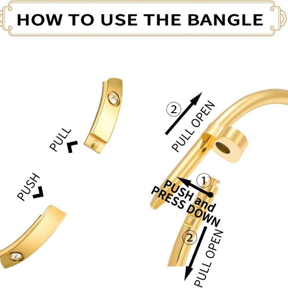 Stainless Steel Love Bangle Set Gold Plated Stackable Jewelry For Women - Picture 2 of 7